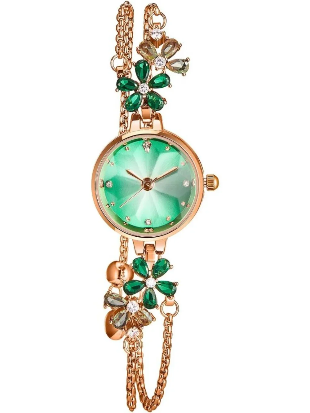 Women's Green Bezel with Crystals Dial Bracelet Strap Diamonds Waterproof Watch